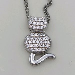 Tocara Sterling Silver Pave CZ Kitty Cat Necklace